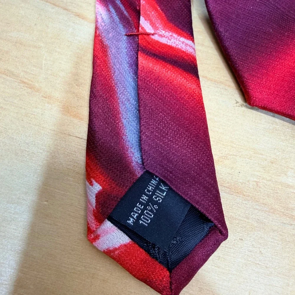 J Garcia Men's Silk Tie Snake Juggling Show Collection 61 Burgundy Red Abstract‎